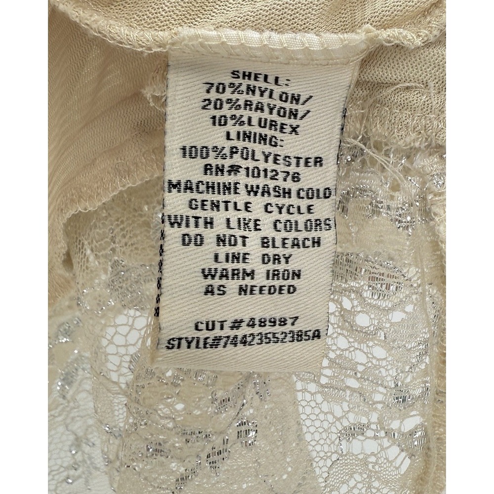 Eci Lace Ivory Beige Blouson Sheer 100% Nylon Blend Lined Blouse Sz L Event - Picture 6 of 9